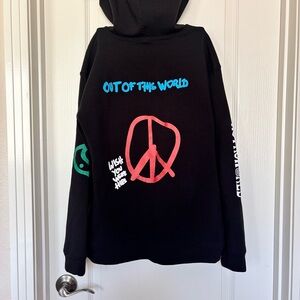 Travis Scott Black Hoodie with Multicolor Graphic and Red Peace Symbol